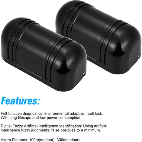 Barrera de luz infrarroja de doble haz [sistema de seguridad] + Dos brazos láser + Alcance exterior de 100 m + Alarma antisabotaje + Aluminio PC + -25 °C a +55 °C