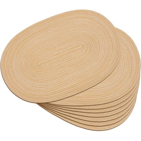 Lot de 8 Sets de Table ovales tressés, antidérapants, lavables, résistants à la Chaleur, pour Salle à Manger, Cuisine, fête, décoration Quotidienne (15 Marron café, 8)'15 Marron Café Lot de 8'15 Marro (1/5)