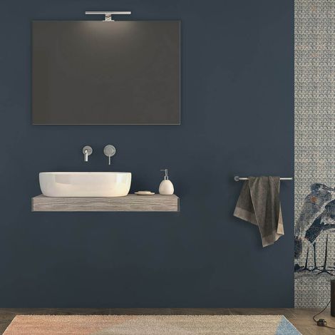 Mensolone bagno 90 cm Rovere sbiancato con specchio filo lucido (1/5)