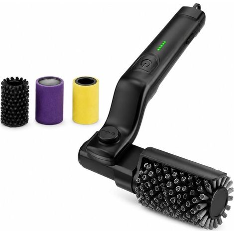 Brosse électrique sans fil à 3 vitesses pour barbecue avec éponge en acier inoxydable - 3 têtes interchangeables pour une utilisation en extérieur, en camping et sur terrasse (1/4)
