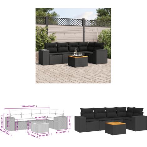Salon de jardin 6 pcs avec coussins noir résine tressée - Ensemble Salon De Jardin - Meuble Extérieur - Jardin Design - Mobilier De Jardin - Set Salon - Home & Living (1/3)