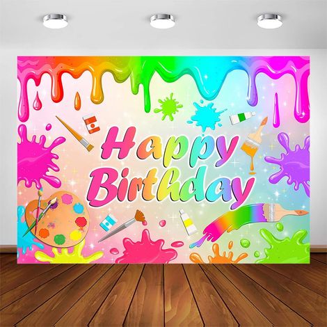 Toile De Fond Anniversaire Peinture Enfant - Toile Photo Polyesther 5x3 Pi À 7x5 Pi - Décor De Fête Thème Artiste - Arrière-Plan Pour Séance Photo Et Animation En Intérieur Ou Extérieur - 1 Pièce (1/5)