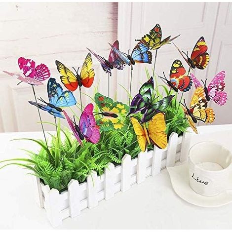 Plug de Jardin de Tige de Papillon, décoration de Papillons de Simulation 3D de 15 pièces 7 cm avec des tiges d'insertion pour Les décorations de fête de Patio de Jardin (1/3)