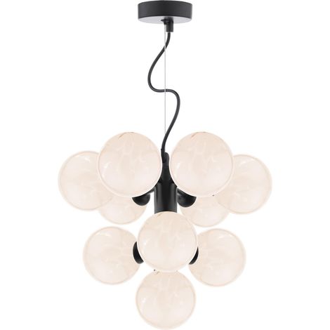 Dar Vine Suspension Vine à 10 lumières, noir satiné et verre à confettis blancs (1/4)