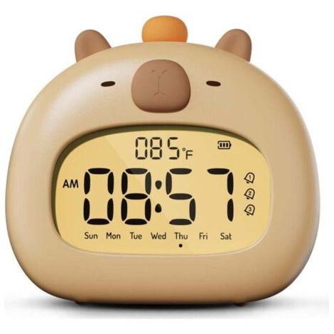 Digitaler Kinderwecker – Capybara-Design – Lernwecker – Schlaftrainer – USB-C-aufladbar – Nachtlicht