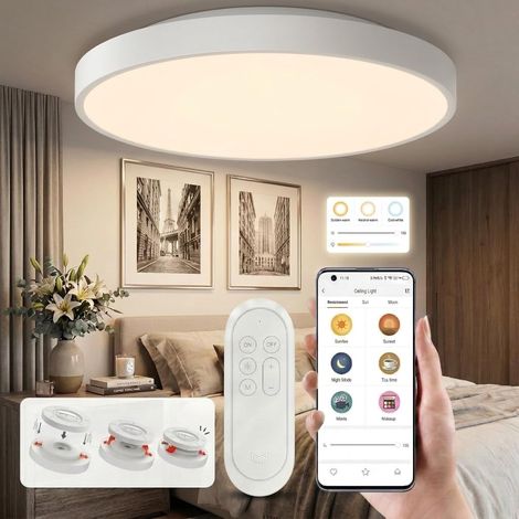 Plafonnier LED Intelligent 23W 1500 lm, Luminaire de Plafond Connecté Dimmable, Blanc Réglable 2700K-6500K, Contrôle App et Voix, Compatible avec pour Cuisine, Chambre, Salon, Ø32 cm (1/5)