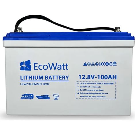Batteria al Litio per Camper Fotovoltaico Ecowatt LED LiFePO4 12.8V 100Ah
