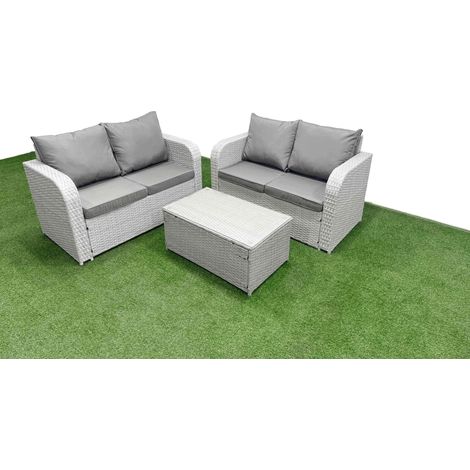 Fimous 4 Seater Outdoor Love Sofa Set Rattan Garden Furniture Set with Rectangular Coffee Table Light Grey (1/4)