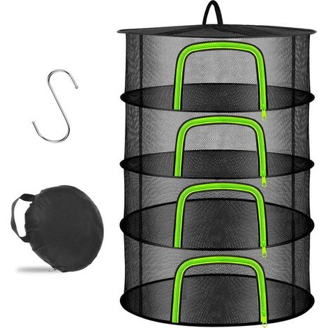 Séchoir à herbes noir 4 couches suspendu crochets en S fermeture éclair séchoir plantes - filet de séchage pour herbes plantes viande fleurs (1/5)