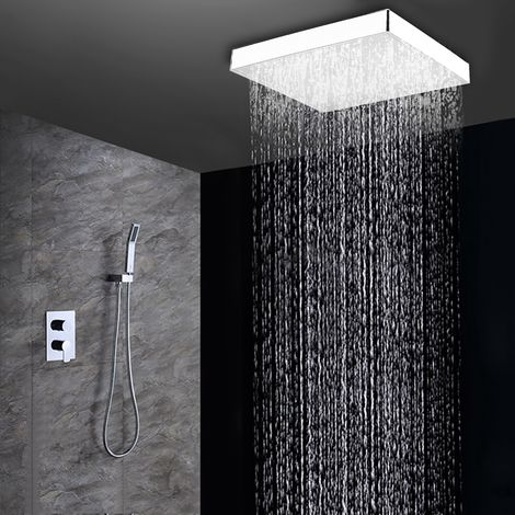 8-Zoll-Vierkant-LED-Duschkopf in Chrom, 7 wechselnde Farben, kabellos und batteriebetrieben, ABS-Material, Grün oder Metallic-Grau (1/5)