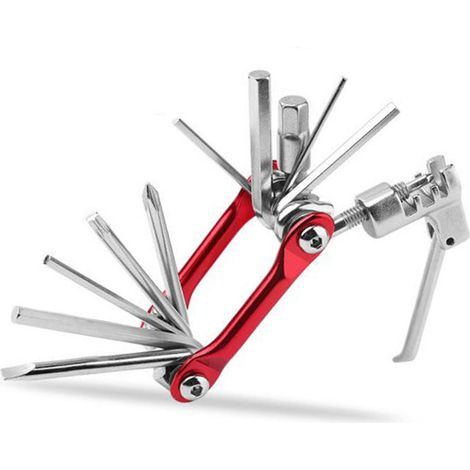 Outil multifonction 11 en 1 pour vélo : dérive-chaîne, clé hexagonale, tournevis cruciforme, outils de réparation de vélo multifonctions (rouge). (1/5)