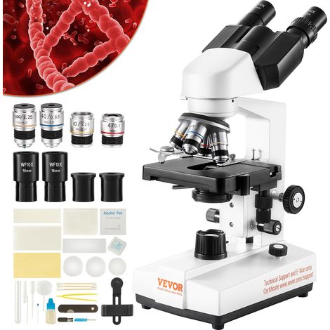 VEVOR Microscopio Ottico Binoculare Microscopio Ingrandimento 40X-2500X Microscopio Biologico Messa a Fuoco Grossolana Fine Tavolino Biologico 115 x 125 mm 2 Livelli, Microscopio Binoculare Composto (1/5)