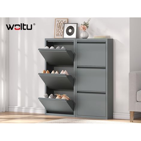 WOLTU 2x Scarpiera con 3 Cassetti Grigio Chiaro