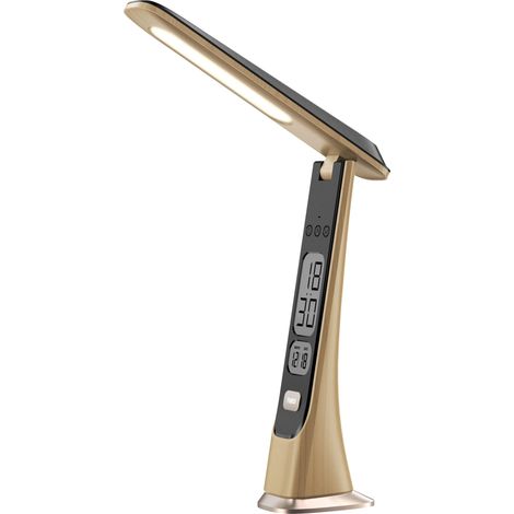 Lampe de bureau LED rechargeable sans fil avec horloge numérique, bouton tactile, luminosité variable, idéale pour lecture, travail et maison, bois, 425040