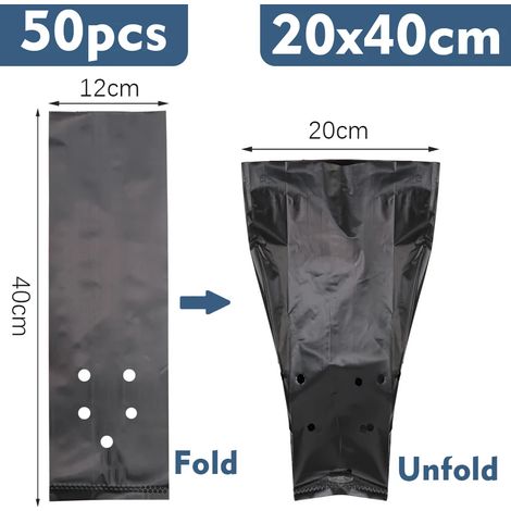 (20 x 40 cm - 50 pièces) 50 sacs de plantation noirs en PE respirants pour semis, idéaux pour la culture et le repiquage d'arbres de jardin ou d'arbres fruitiers. (1/4)