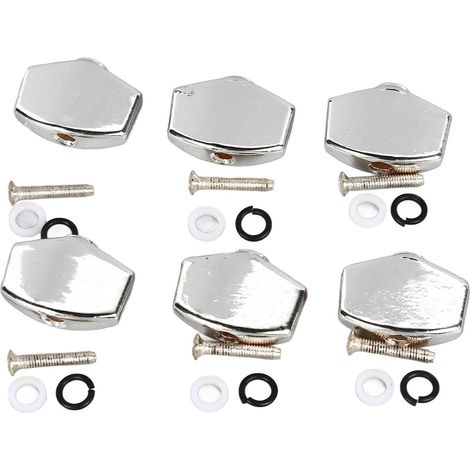Lot de 6 boutons de mécaniques de guitare en métal, stables et universels, de rechange pour guitares électro-acoustiques, couleur argent. (1/5)