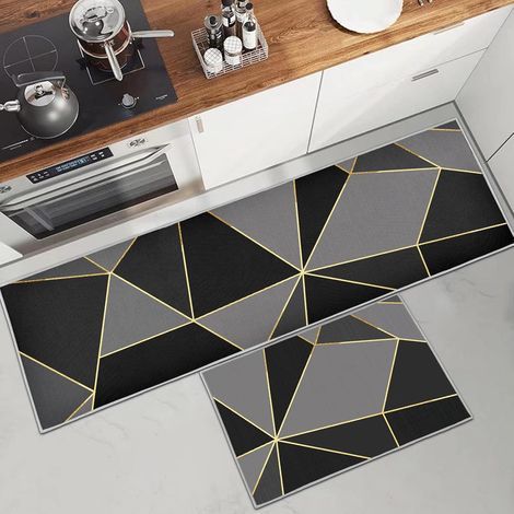 (B)2 Pieces Non-Slip Washable Kitchen Mat, Gold Marble Non Slip Kitchen Rugs in Front of Sink for Kitchen, Laundry Room, Living Room (1/5)