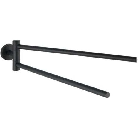 QORVA-Porte serviettes mural Uno Bosio , 2 bras mobiles, Vis et chevilles incluses, Acier inox verni haut de gamme, 5,5 x 9 x 43 cm, Noir Mat