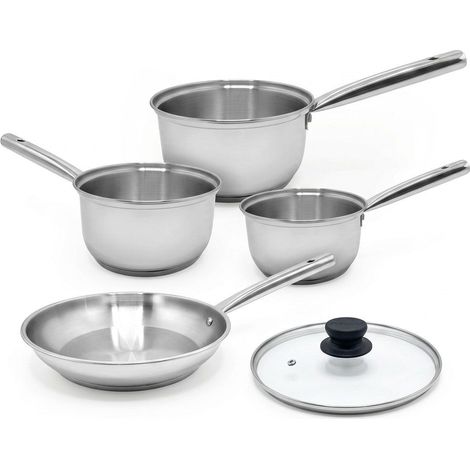Lot de 3 casseroles inox 18/20/22 cm et 1 poêle à frire 20 cm avec couvercle Fackelmann Rhona (1/5)