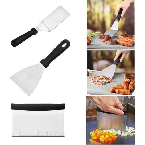 Lot de 3 spatules inox – Pour barbecue, plancha – Poignée plastique – Ustensiles cuisine extérieure (1/4)