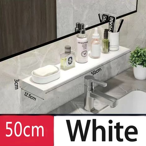 Étagère murale flottante en métal blanc (50 cm) - Étagère murale en métal, étagère flottante noire, petite étagère de salle de bain, étagères d'exposition pour le rangement mural (1/5)