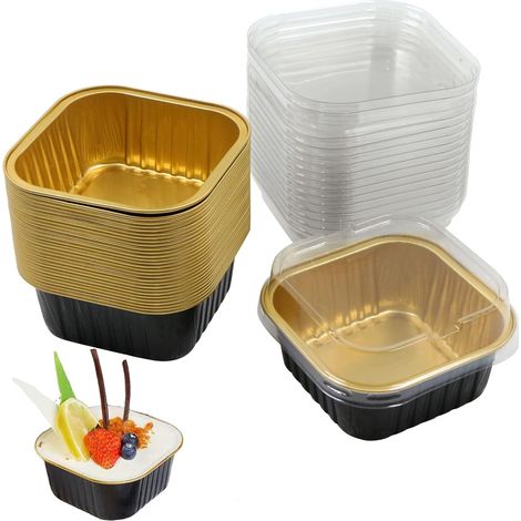 Moules Soufflé Pâtisserie Papier D'Aluminium - Caissettes Cupcakes Muffins Métalliques Bol pour Mini Tasse Aluminium Cuisson Four Tarte Flanelle Dessert Gâteau Pudding Gelée Traiteur Fête,30 Pièce (1/4)