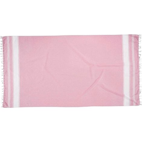 Serviette de plage turque à larges rayures - Peignoir de plage en coton turc rayé - Pelouse de bain Peshtemal ultra-absorbante et douce, légère et à séchage rapide - Rose (1/5)