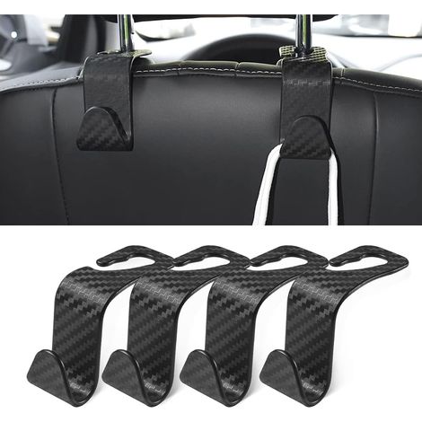 Ganci per poggiatesta posteriori, set da 4, eleganti ganci in fibra di carbonio per borse, vestiti, giacche, borse della spesa e accessori per auto (fibra di carbonio/nero)