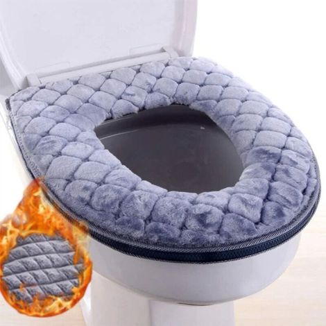 Funda para asiento de inodoro, hecha de felpa y cuero, suave y cálida, para el baño. (1/5)