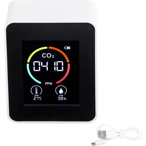 Détecteur de CO2 avec Affichage LCD, Mesure de Température et Humidité, Alimentation par USB, Blanc (1/5)
