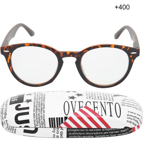 Lunettes de lecture unisexes pour soulager la fatigue visuelle, haute définition, avec étui (+400, imprimé léopard, couleur fauve) (1/5)