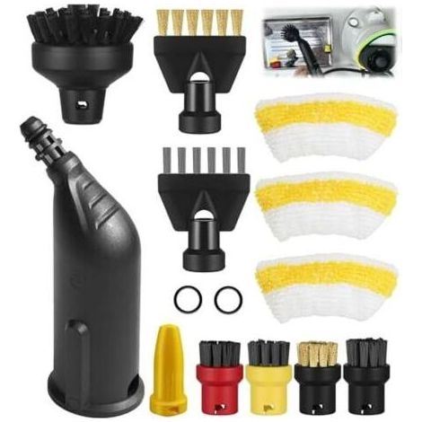 14 pièces pour accessoires Kärcher SC1 SC3 SC5 SC4 SC2, pour accessoires de nettoyeur vapeur Kärcher SC1 SC3 SC5 SC4 SC2 comprenant une buse allongée, une buse courbée, une brosse ronde, une buse pour (1/5)