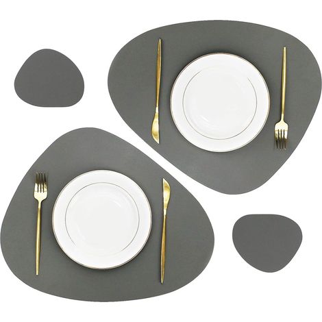 Placemat - 45x38 cm - Cuir Synthétique Recyclé - Imperméable - Double Face - Pour Cuisine Salle À Manger Bureau - Lot de 4 (1/5)