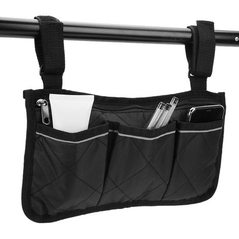 Sacoche latérale de fauteuil roulant à poches multiples et grande capacité, organisateur de rangement pour fauteuil roulant, noir (1/5)