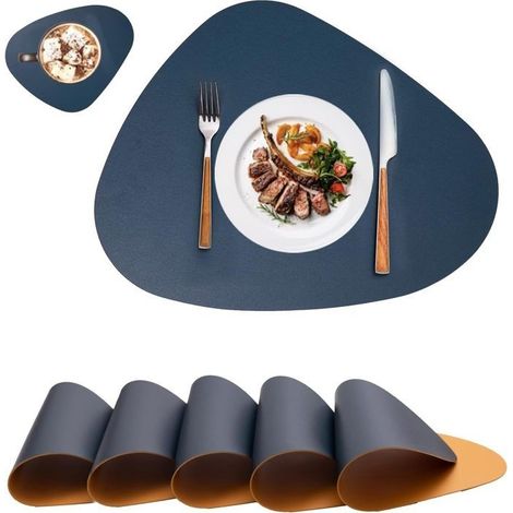 Lot de 6 Set de Table Lavable Rond - Sets de Table Cuir - Antidérapant Double Face Imperméables Set Table et Dessous de Verre