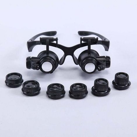 Headband Magnifier, Forehead Magnifier, Magnifying Glasses, LED Light, 10x, 15x, 20x and 30x Magnification (1/4)