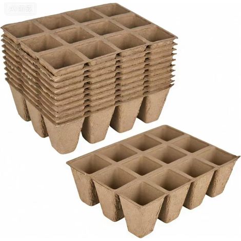 Lot de 10 4 x 4 cm Seed Pots Biodegradable Seedling Pots 120 Cell Seed Pots Cellulose Seedling Trays Small Squares Natural Paper Pulp for Seedling Seeds Cuttings