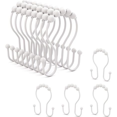Crochets de rideau de douche, anneaux de rideau de douche, crochets doubles, 12 pièces (blanc) (1/5)