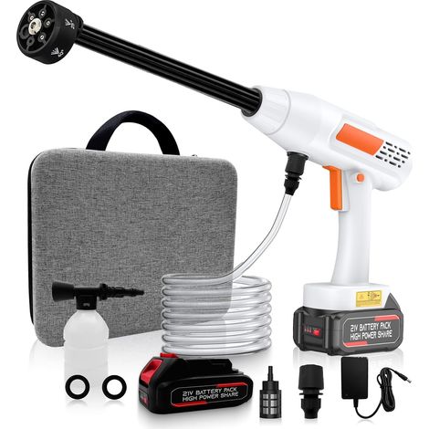 Nettoyeur Haute Pression sans Fil 30 Bar, Pistolet Haute Pression sur Batterie avec Buse Réglable 6 en 1, Cran de Sécurité, 1 x Batterie, Tuyau de 5M, pour Voiture, Jardin (1/5)