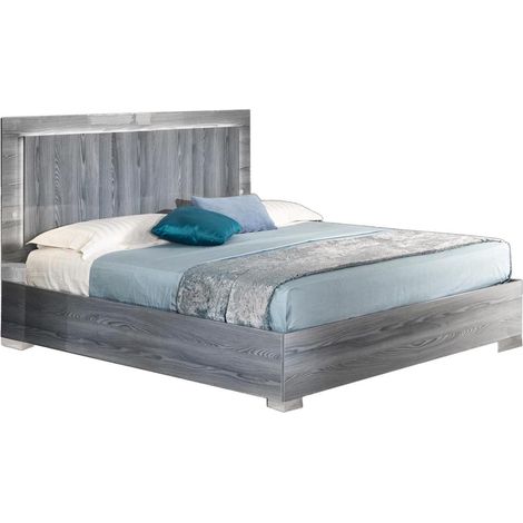 Lit adulte avec Led en bois de chêne grisé Nikoza 160cm (1/4)