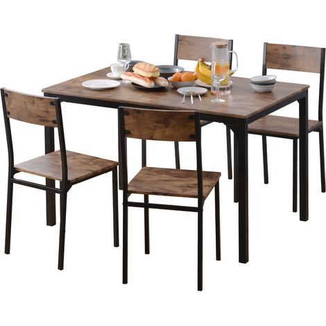 Table de salle à manger avec 4 chaises gain de place, plateau MDF avec revêtement PVC, structure métal, pour cuisine, balcon ou salon minimaliste - CHICFURN (1/5)