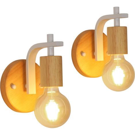 2-Piece Indoor Wall Sconce, E27 Wooden Wall Lamps, Indoor Wall Lighting for Bedroom, Living Room, Hallway (Bulbs Not Included) (1/5)