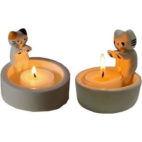 Bougeoir Chat - Résine Fait Main - Décoration Intérieure - 1 Pièce (1/4)