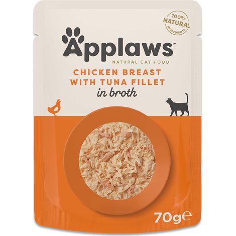 Applaws Premium Cibo umido per gatti adulti, pollo e tonno in brodo, 70 g (1/3)