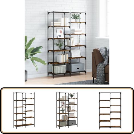 Bibliothèque chêne fumé 100x32x170 cm bois d'ingénierie et fer - Bibliothèque Murale - Bibliothèque Industrielle - Étagère Bois - Meuble Rangement - Bibliothéque Moderne (1/5)