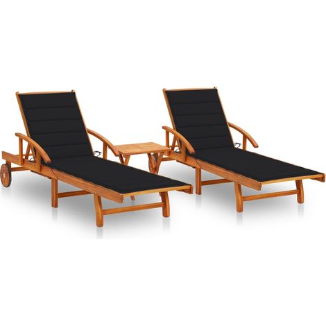 Set di 2 lettini prendisole sedie a sdraio lettini prendisole lettini da giardino mobili da giardino con tavolo e cuscini legno massello di acacia 020012104