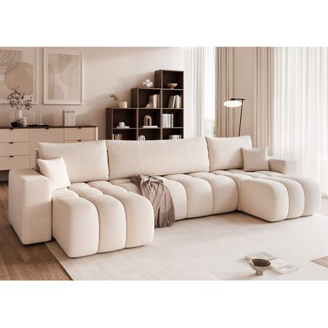 Wohnlandschaft Sofa mit Schlaffunktion ANABEL in Stoff Quelle Weiß