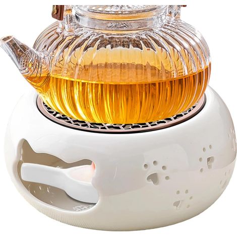 Chauffe Théière, Céramique Réchaud pour Théière, Blanc Chauffe Bougie, Chauffes Plat Bougie avec Design Ajouré Patte de Chat, avec Bougeoir, Utilisé pour Le Thé, Lait, Café Chaud (1/5)