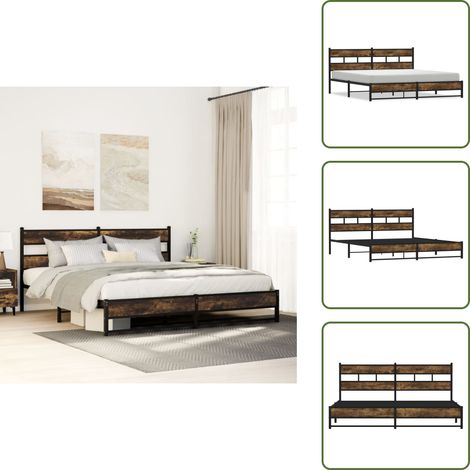 Letto in acciaio - vidaXL Giroletto senza Materaso in Metallo Rovere Fumo 180x200 cm - Letto con doghe