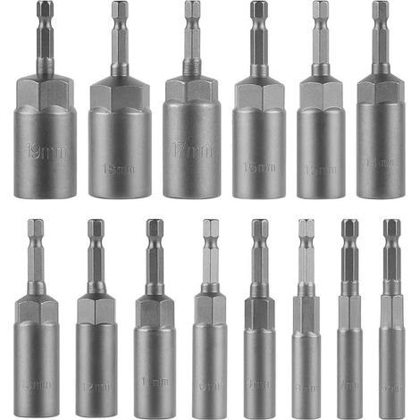14 pcs Douille Visseuse Approfondie a Choc 1/4'', Coffret Douille Visseuse 6,7,8,9,10,11,12,13,14,15,16,1718,19mm (1/5)